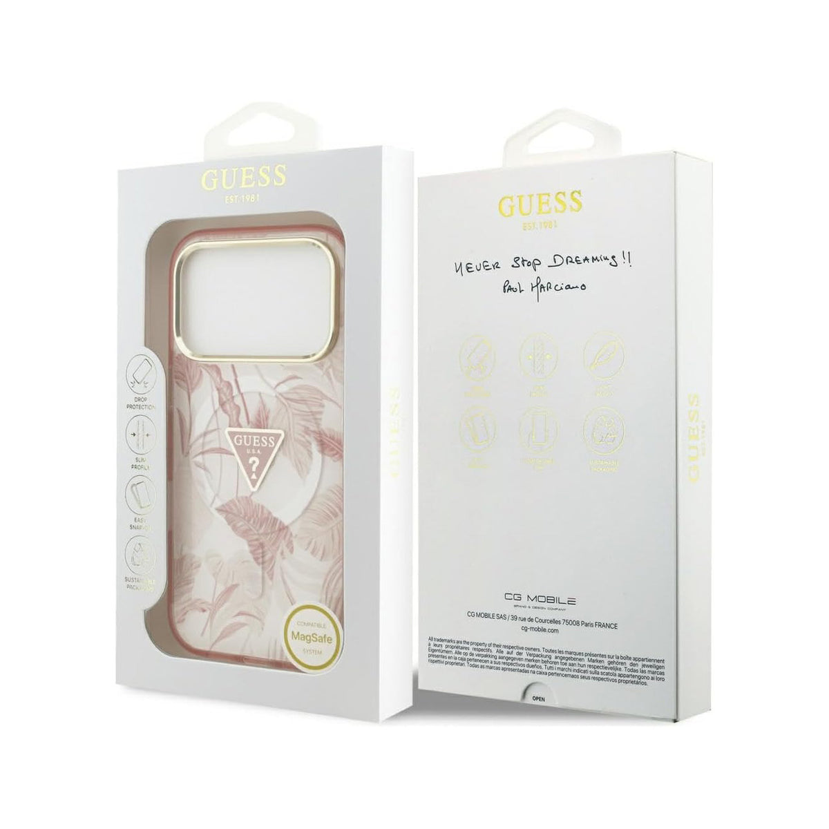 Guess Funda Estampado Selvático para iPhone 17 Pro Max/18 Pro Max Compatible con MagSafe y Protección Anticaídas, Rosa