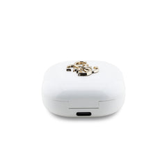 Guess Auriculares TWS Inalámbricos – Auriculares Blancos con Logo 4G Dorado, Conexión Bluetooth Estable y Estuche de Carga