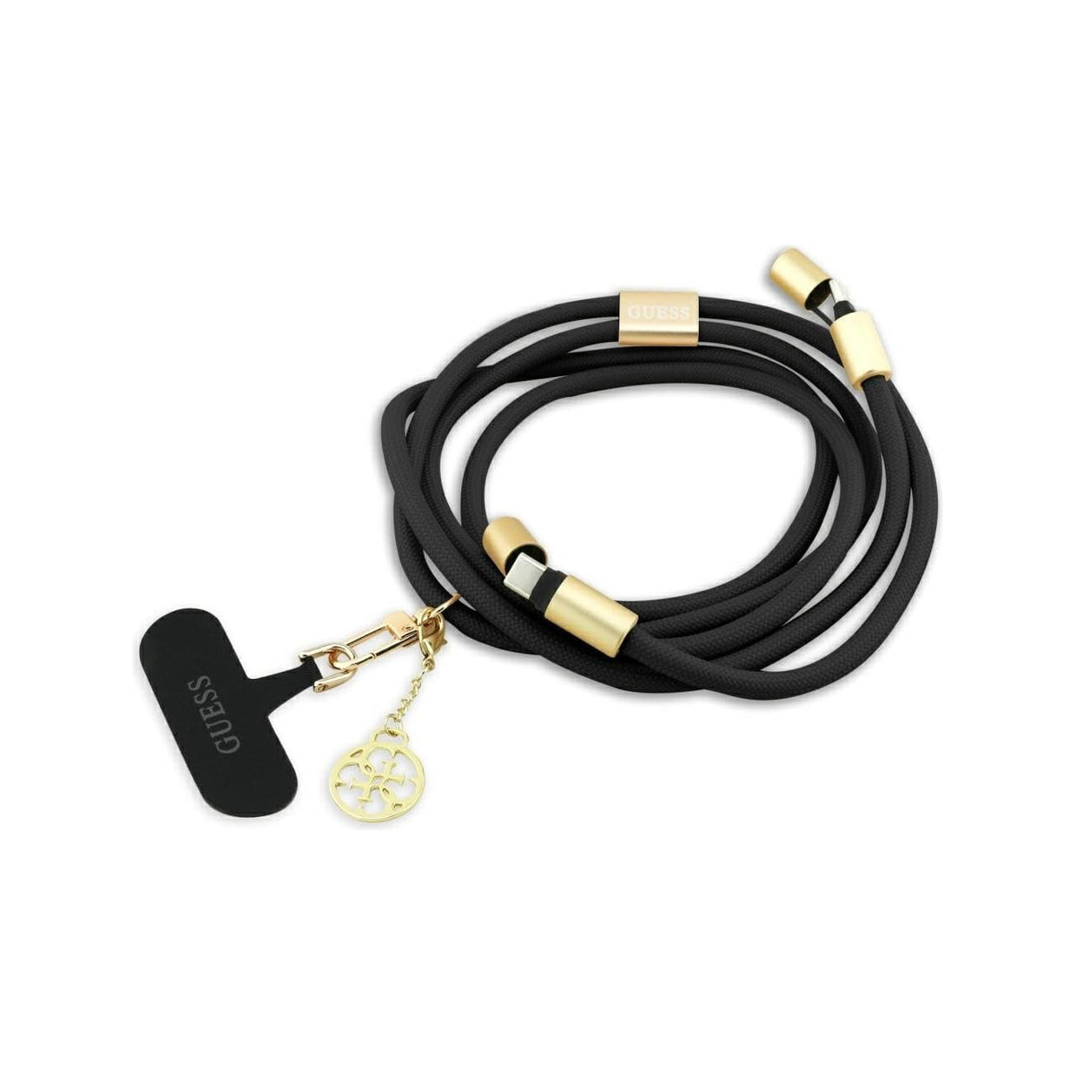 Guess Cuerda de Nylon 2 en 1 – Cable de Carga USB-C a USB-C Negro, Diseño Resistente y Carga Segura