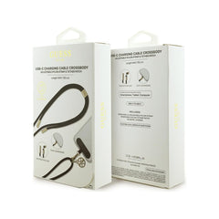 Guess Cable de Carga USB-C a USB-C 2 en 1 para Móvil con Cuerda de Nylon, Negro