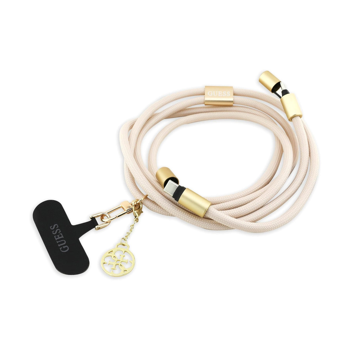 Guess Cuerda de Nylon 2 en 1 – Cable de Carga USB-C a USB-C Beige, Diseño Resistente y Carga Segura
