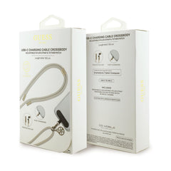 Guess Cuerda de Nylon 2 en 1 – Cable de Carga USB-C a USB-C Beige, Diseño Resistente y Carga Segura