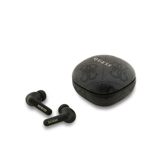 Guess Pack Phone and TWS Earphones Bag – Black Faux Leather Bag with 4G Logo and Wireless Earphones, Stable Bluetooth Connection and Elegant Design