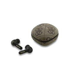 Guess Pack Bolso para Teléfono y Auriculares TWS – Bolso de Polipiel Marrón con Logo 4G y Auriculares Inalámbricos, Conexión Bluetooth Estable y Diseño Elegante