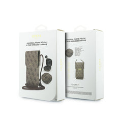 Guess Pack Bolso para Teléfono y Auriculares TWS – Bolso de Polipiel Marrón con Logo 4G y Auriculares Inalámbricos, Conexión Bluetooth Estable y Diseño Elegante