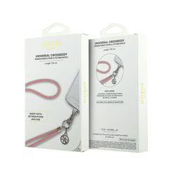 GUESS Correa Universal para Teléfono – Cadena Rosa con Piedras Brillantes y Charms, Diseño Elegante y Sujeción Segura