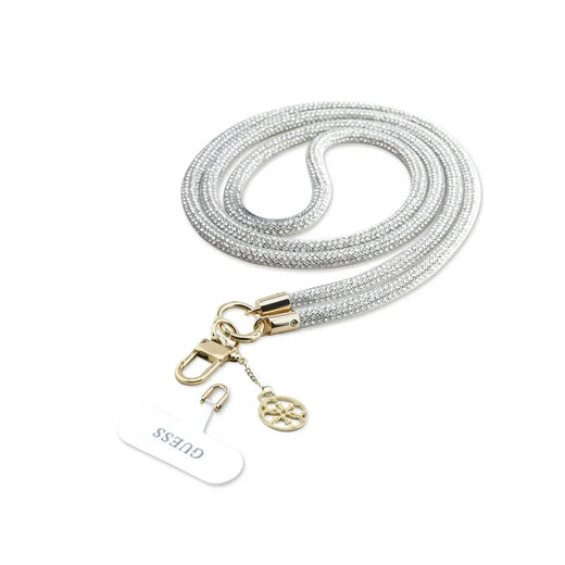 GUESS Correa Universal para Móvil con Cadena, Piedras Brillantes y Charms, Plata