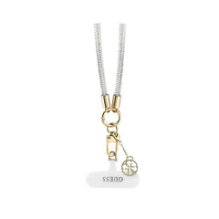 GUESS Correa Universal para Teléfono – Cadena Plata con Piedras Brillantes y Charms, Diseño Elegante y Sujeción Segura