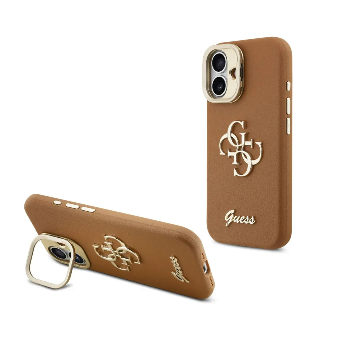 Guess iPhone 17 Case – Brown Grained Effect Cover with Stand, Drop Protection, and Precise Fit