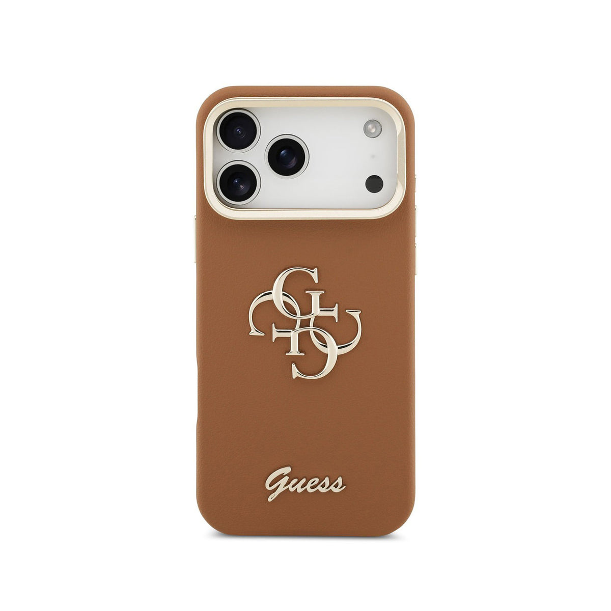 GUESS Funda Efecto Granulado Logo para iPhone 17 Pro Max/18 Pro Max con Soporte Integrado, Marrón