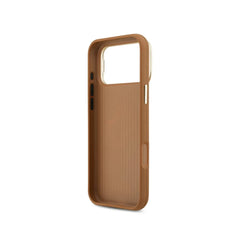GUESS Funda para iPhone 17 Pro Max – Carcasa Efecto Granulado Marrón con Logo y Soporte, Diseño Funcional y Ajuste Preciso