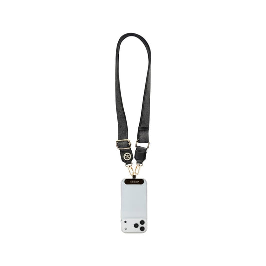 Guess Correa Universal para Teléfono – Correa de Polipiel Negra con Logo de Strass, Sujeción Segura y Diseño Elegante