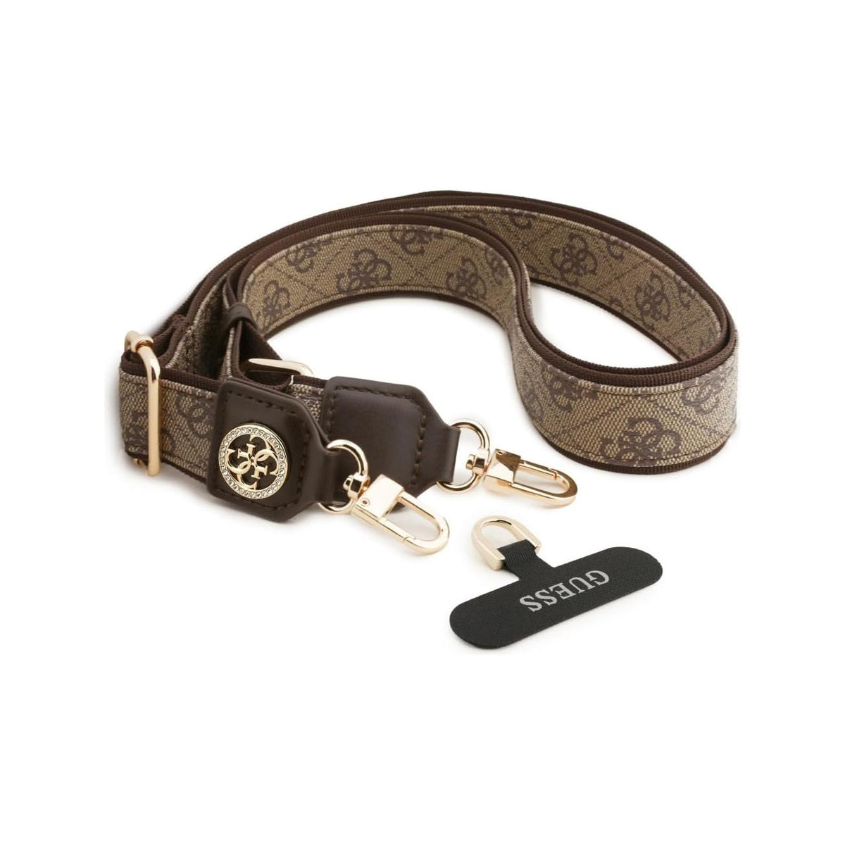 Guess Correa Universal para Teléfono – Correa de Polipiel Marrón con Logo de Strass, Sujeción Segura y Diseño Elegante