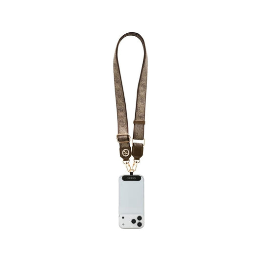 Guess Correa Universal para Teléfono – Correa de Polipiel Marrón con Logo de Strass, Sujeción Segura y Diseño Elegante