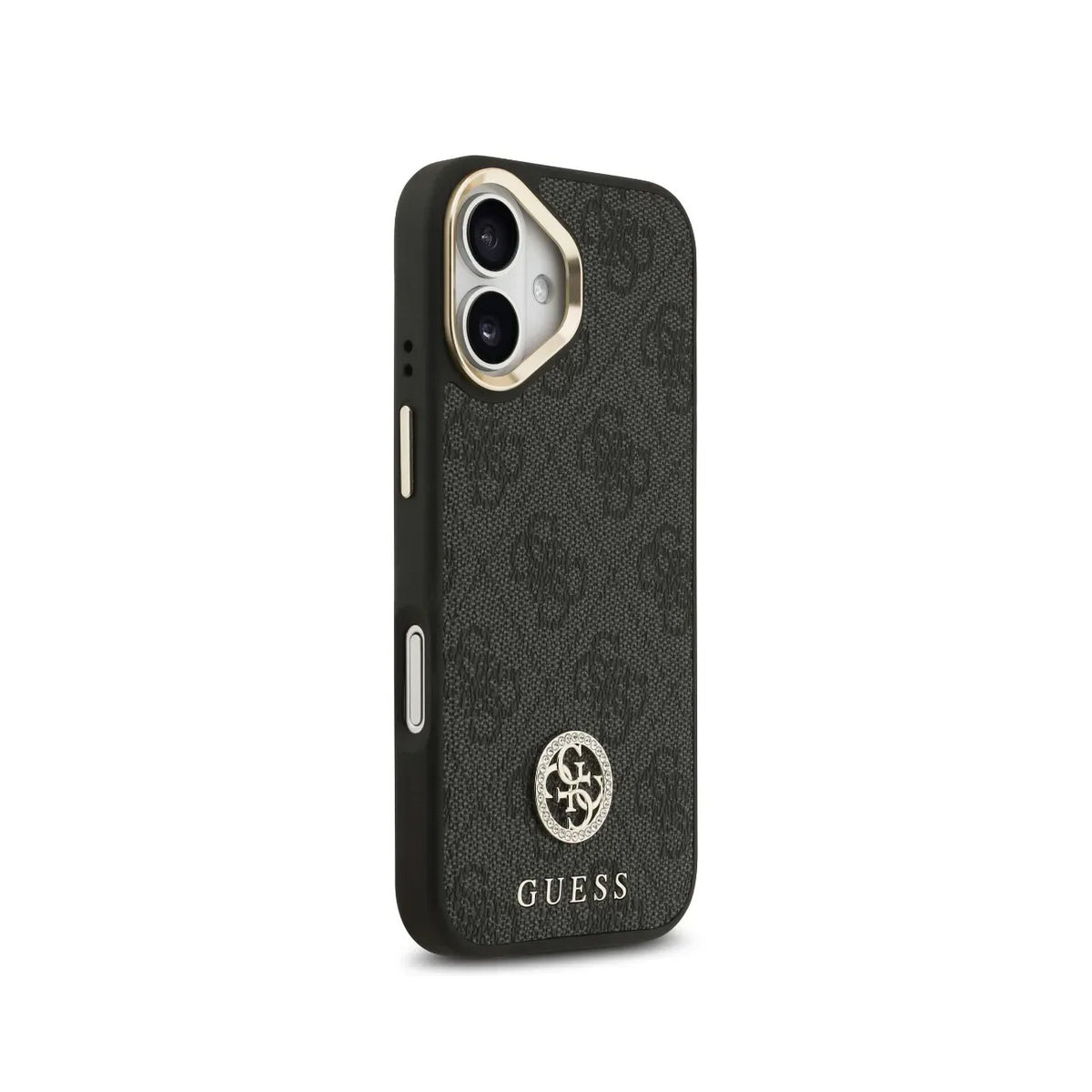 GUESS Funda Logo 4G Strass para iPhone 16 con Correa Ancha, Compatible con MagSafe y Protección Anticaídas, Negra