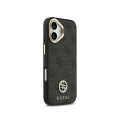 GUESS Funda Logo 4G Strass para iPhone 16 con Correa Ancha, Compatible con MagSafe y Protección Anticaídas, Negra