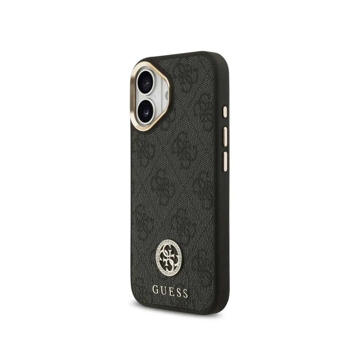 GUESS Funda Logo 4G Strass para iPhone 16 con Correa Ancha, Compatible con MagSafe y Protección Anticaídas, Negra