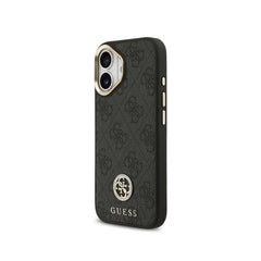 GUESS Funda Logo 4G Strass para iPhone 16 con Correa Ancha, Compatible con MagSafe y Protección Anticaídas, Negra