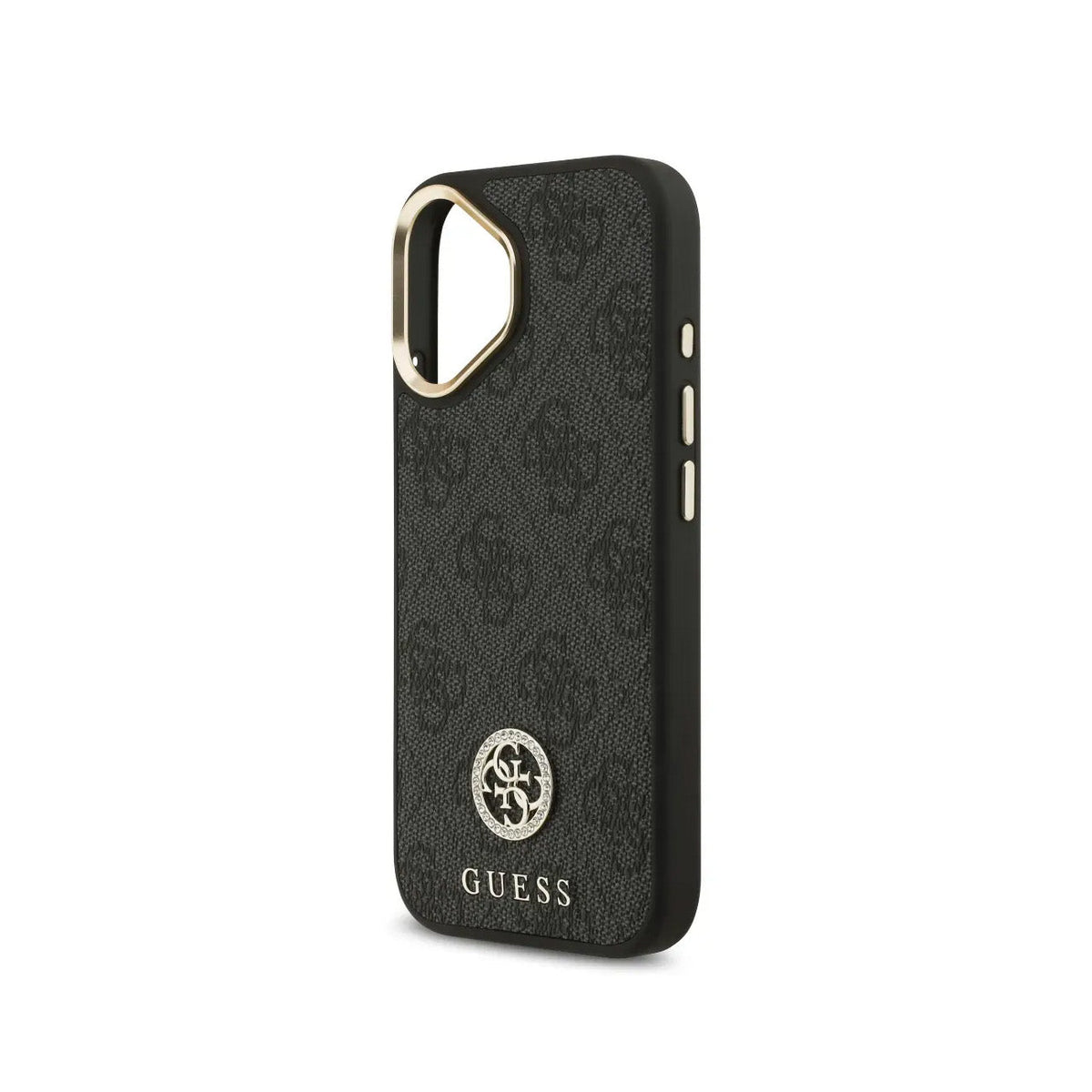 GUESS Funda Logo 4G Strass para iPhone 16 con Correa Ancha, Compatible con MagSafe y Protección Anticaídas, Negra