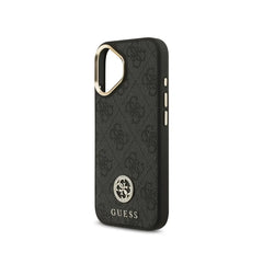 GUESS Funda Logo 4G Strass para iPhone 16 con Correa Ancha, Compatible con MagSafe y Protección Anticaídas, Negra