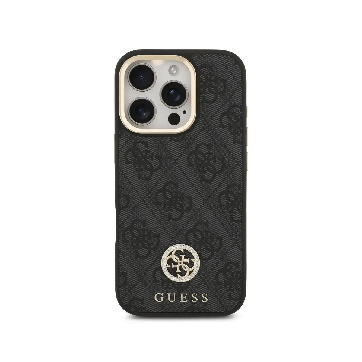 GUESS iPhone 16 Pro Case - Black MagSafe Case with 4G Strass Logo and Wide Strap, Elegant Design and Precise Fit