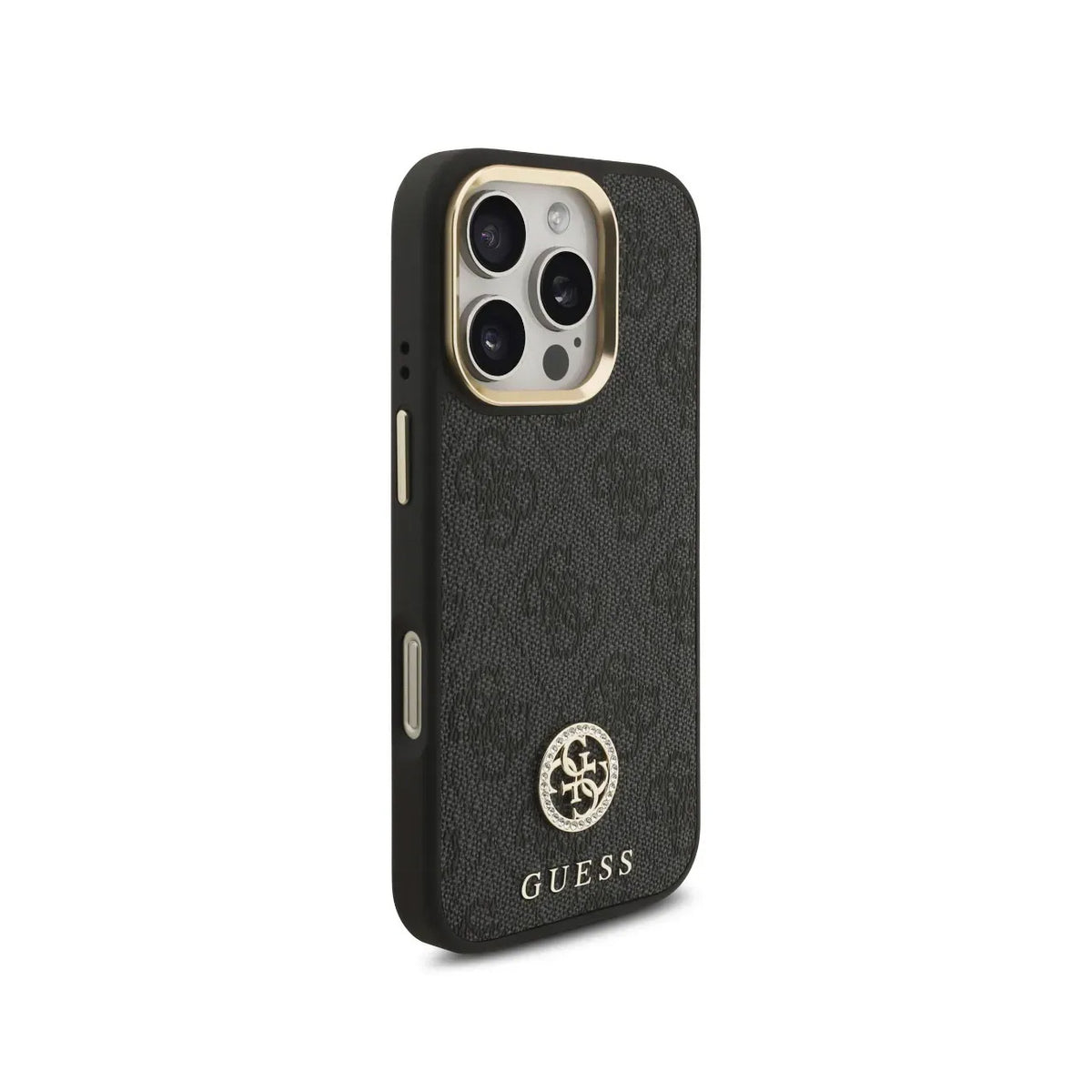 GUESS iPhone 16 Pro Case - Black MagSafe Case with 4G Strass Logo and Wide Strap, Elegant Design and Precise Fit