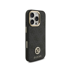 GUESS Funda Logo 4G Strass para iPhone 16 Pro con Correa Ancha, Compatible con MagSafe y Protección Anticaídas, Negra