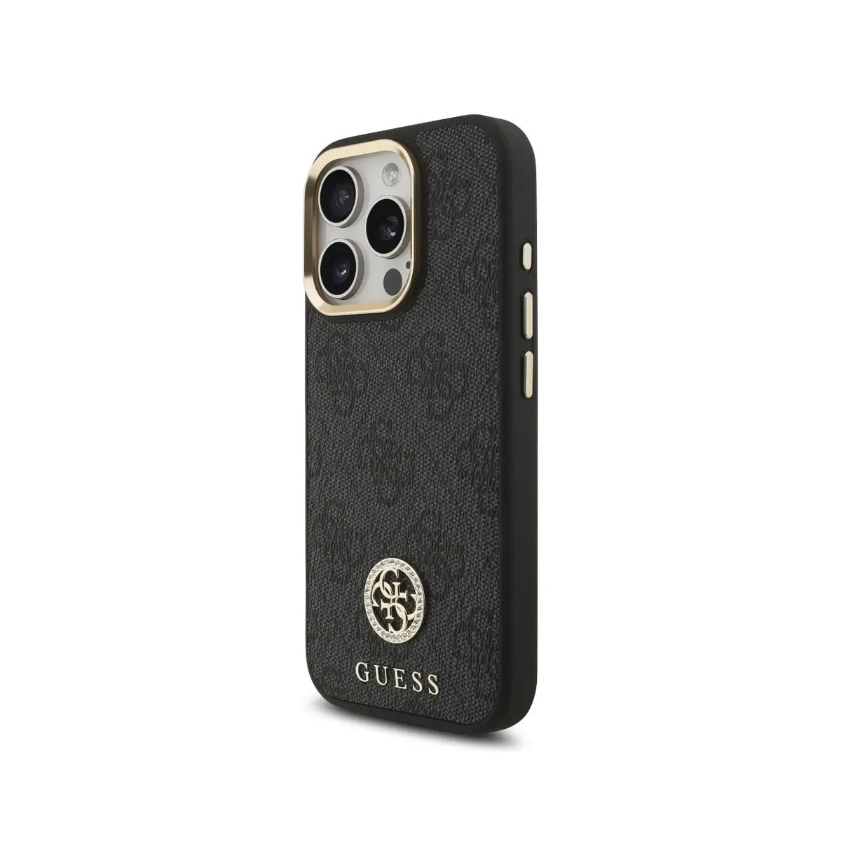 GUESS iPhone 16 Pro Case - Black MagSafe Case with 4G Strass Logo and Wide Strap, Elegant Design and Precise Fit
