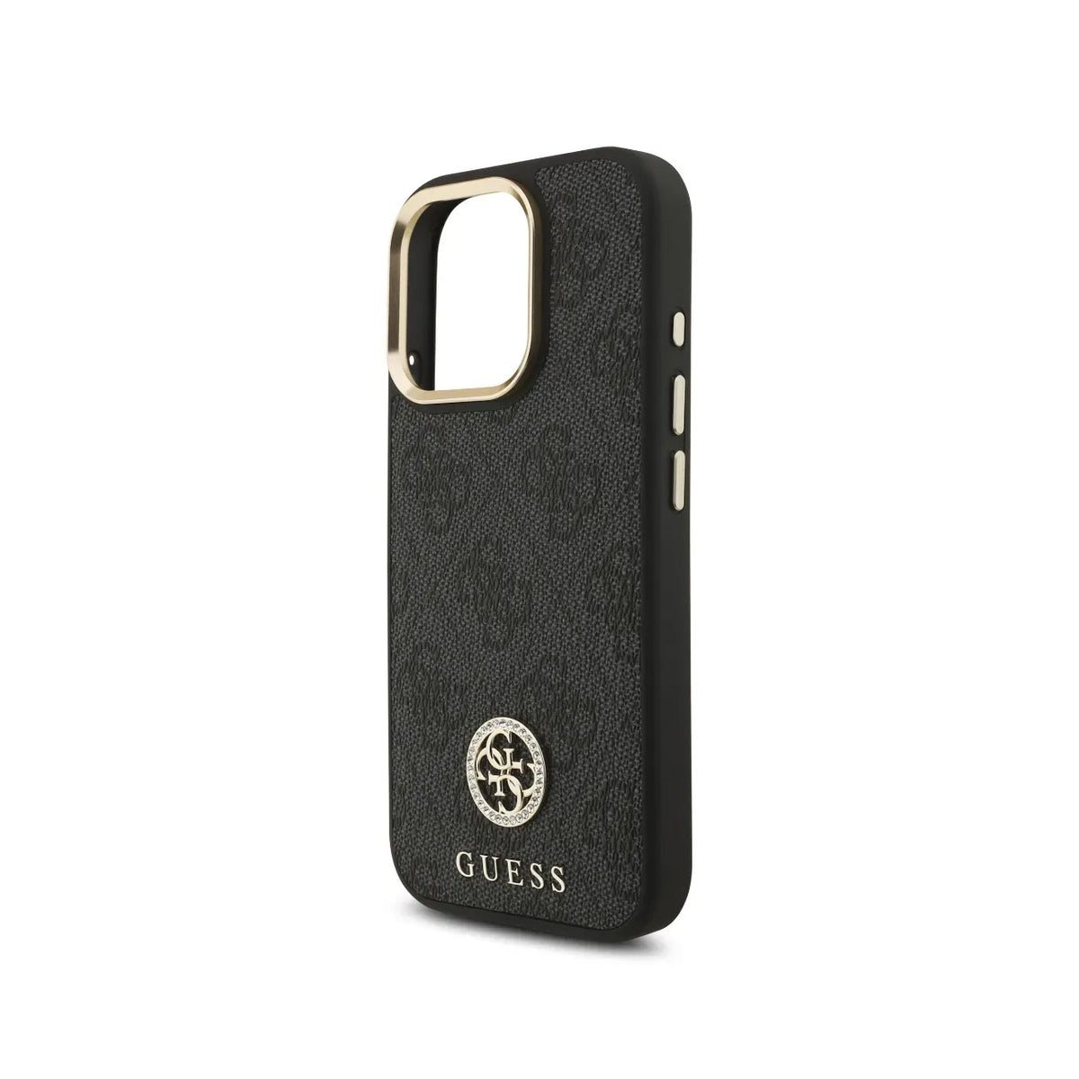 GUESS iPhone 16 Pro Case - Black MagSafe Case with 4G Strass Logo and Wide Strap, Elegant Design and Precise Fit