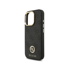 GUESS Funda Logo 4G Strass para iPhone 16 Pro con Correa Ancha, Compatible con MagSafe y Protección Anticaídas, Negra