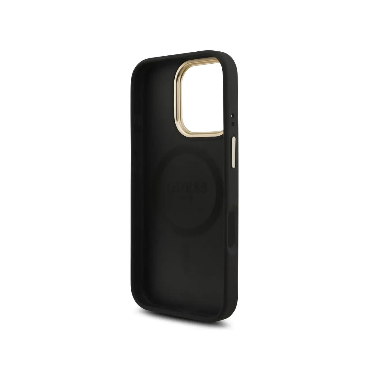 GUESS iPhone 16 Pro Case - Black MagSafe Case with 4G Strass Logo and Wide Strap, Elegant Design and Precise Fit