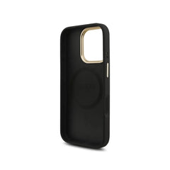GUESS Funda Logo 4G Strass para iPhone 16 Pro con Correa Ancha, Compatible con MagSafe y Protección Anticaídas, Negra