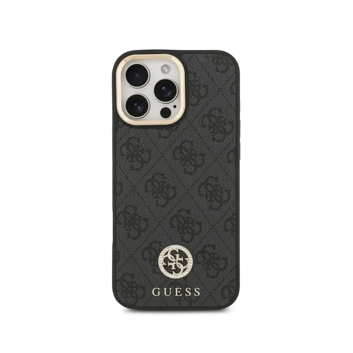 GUESS iPhone 16 Pro Max Case - Black MagSafe Case with 4G Strass Logo and Wide Strap, Elegant Design and Precise Fit