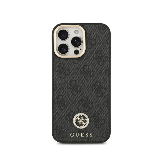 GUESS Funda para iPhone 16 Pro Max – Carcasa con MagSafe Negra con Logo 4G de Strass y Correa Ancha, Diseño Elegante y Ajuste Preciso