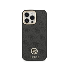 GUESS Funda Logo 4G Strass para iPhone 16 Pro Max con Correa Ancha, Compatible con MagSafe y Protección Anticaídas, Negra