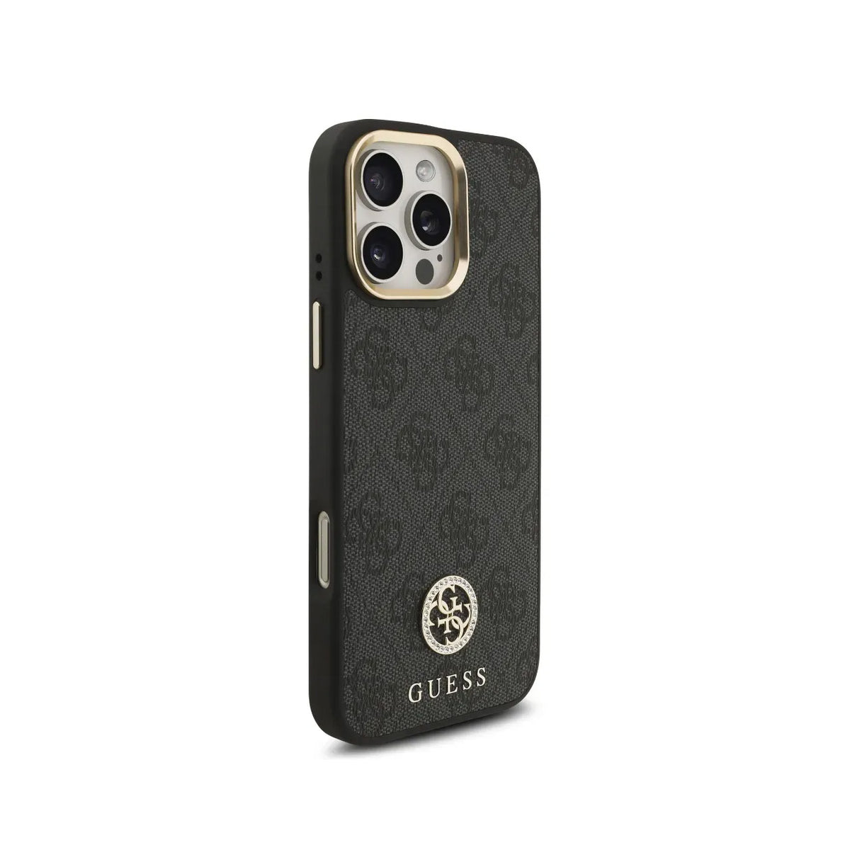GUESS iPhone 16 Pro Max Case - Black MagSafe Case with 4G Strass Logo and Wide Strap, Elegant Design and Precise Fit