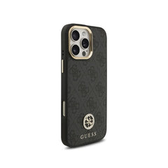 GUESS Funda Logo 4G Strass para iPhone 16 Pro Max con Correa Ancha, Compatible con MagSafe y Protección Anticaídas, Negra