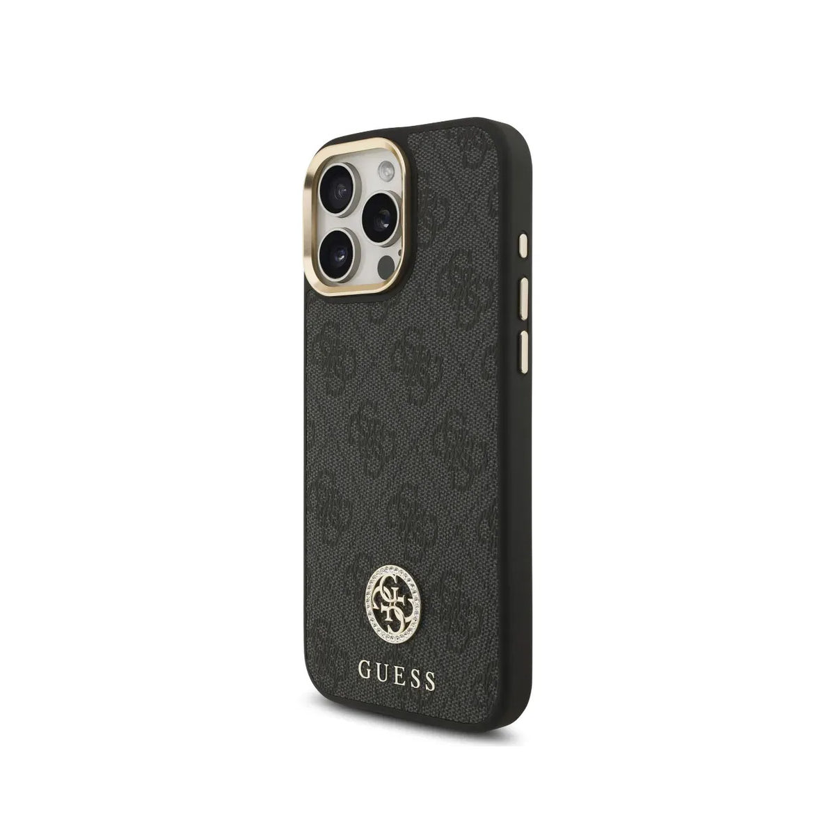 GUESS iPhone 16 Pro Max Case - Black MagSafe Case with 4G Strass Logo and Wide Strap, Elegant Design and Precise Fit