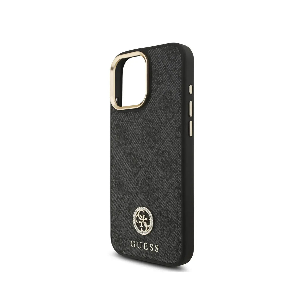 GUESS iPhone 16 Pro Max Case - Black MagSafe Case with 4G Strass Logo and Wide Strap, Elegant Design and Precise Fit