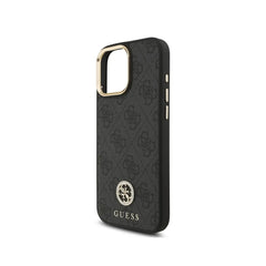 GUESS Funda Logo 4G Strass para iPhone 16 Pro Max con Correa Ancha, Compatible con MagSafe y Protección Anticaídas, Negra