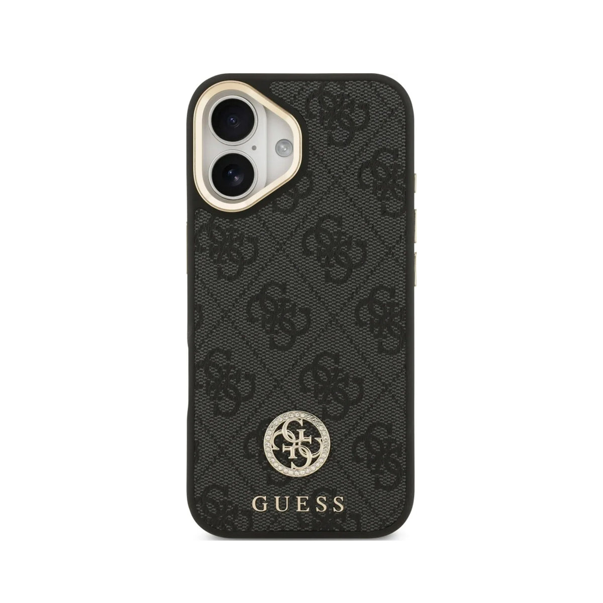 Guess Funda Efecto Piel Logo Strass para iPhone 17 con Correa Bandolera y Protección Anticaídas, Negra