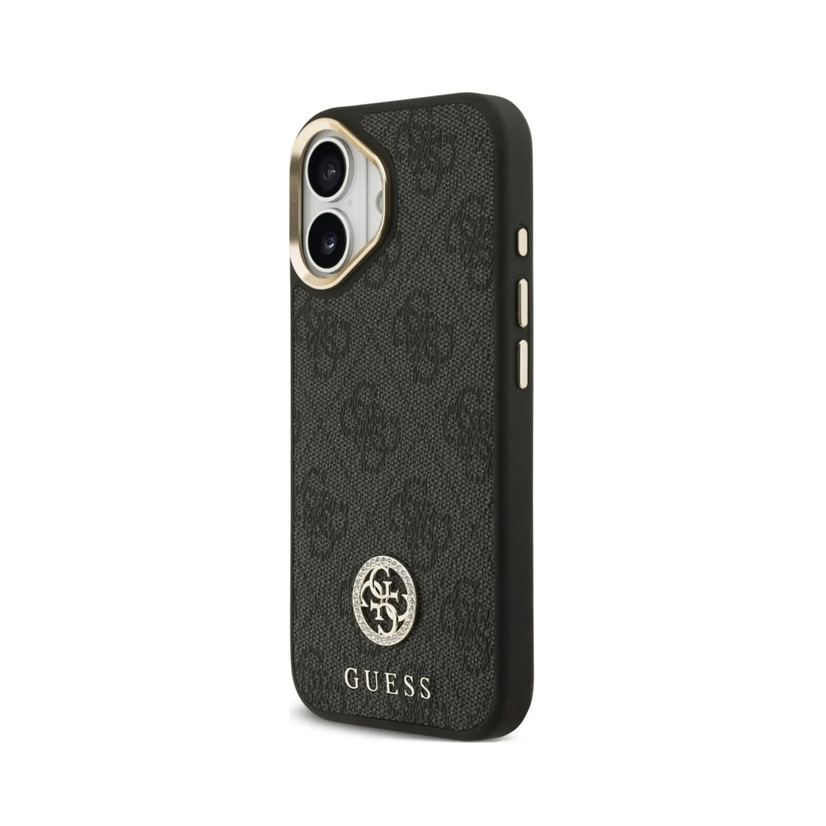 Guess Funda Efecto Piel Logo Strass para iPhone 17 con Correa Bandolera y Protección Anticaídas, Negra