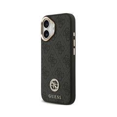 Guess Funda para iPhone 17 – Carcasa con Efecto Piel Negra, Logotipo Strass y Correa Bandolera, Protección Anticaídas y Ajuste Preciso