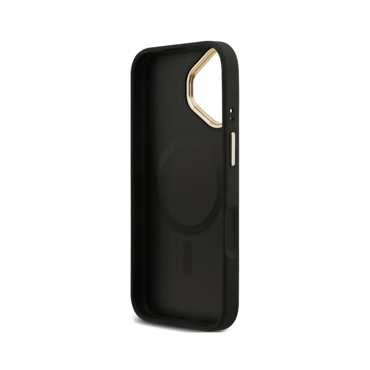 Guess Funda Efecto Piel Logo Strass para iPhone 17 con Correa Bandolera y Protección Anticaídas, Negra