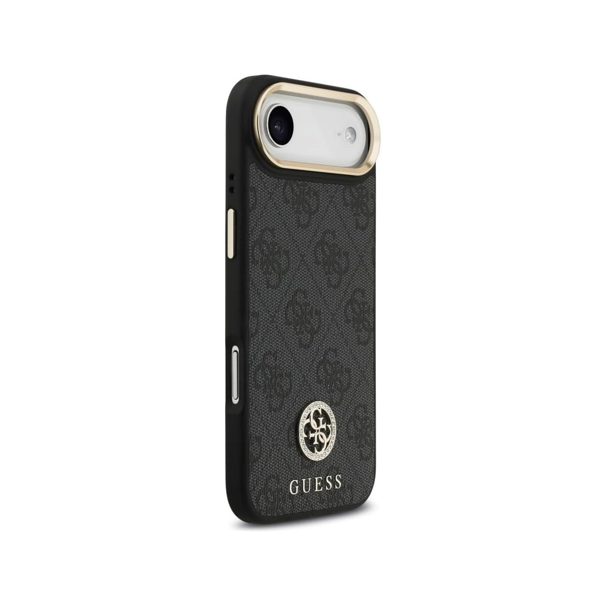 Guess iPhone 17 Air Case – Black Faux Leather Cover with Strass Logo and Wide Strap, Drop Protection and Precise Fit