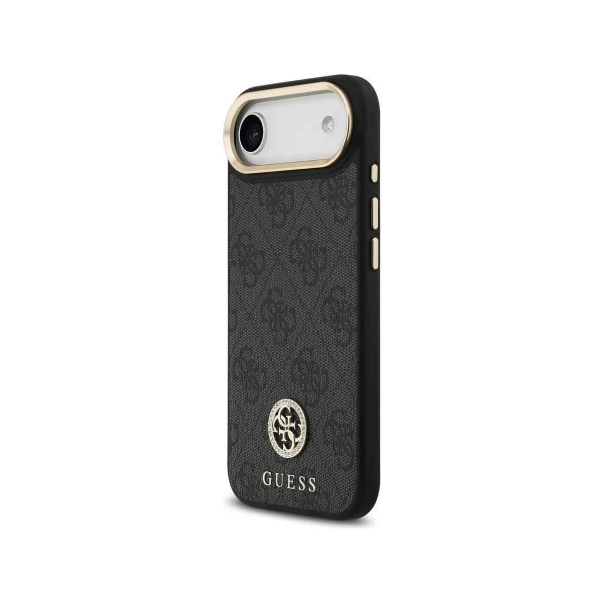 Guess iPhone 17 Air Case – Black Faux Leather Cover with Strass Logo and Wide Strap, Drop Protection and Precise Fit