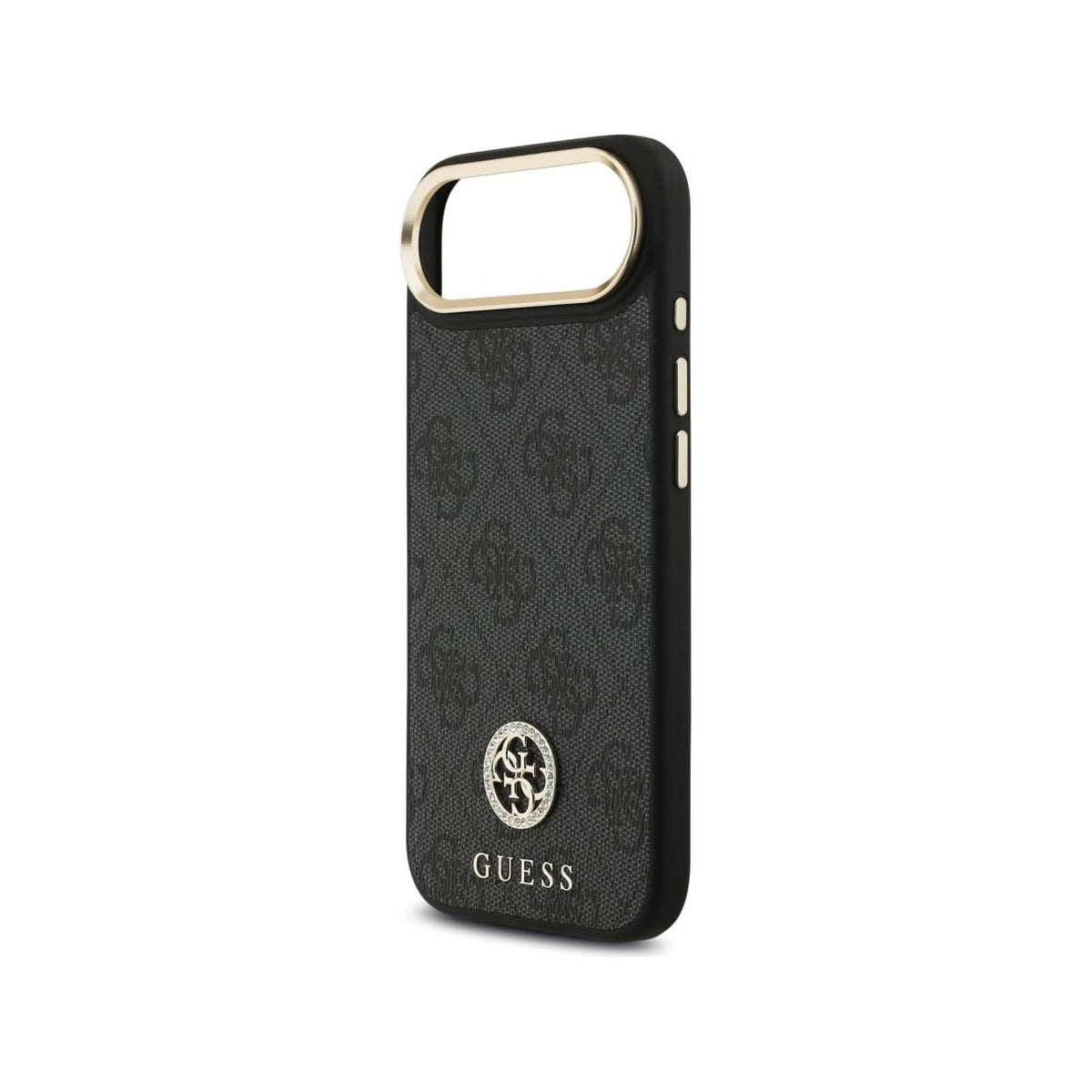 Guess iPhone 17 Air Case – Black Faux Leather Cover with Strass Logo and Wide Strap, Drop Protection and Precise Fit