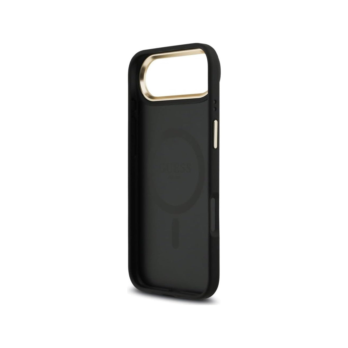 Guess iPhone 17 Air Case – Black Faux Leather Cover with Strass Logo and Wide Strap, Drop Protection and Precise Fit