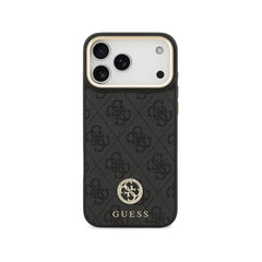 Guess Funda de Polipiel Logo Strass para iPhone 17 Pro Max con Correa Ancha y Protección Anticaídas, Negra
