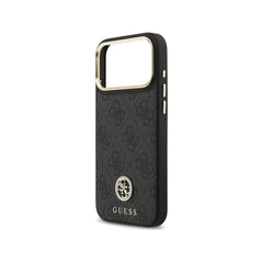 Guess Funda de Polipiel Logo Strass para iPhone 17 Pro con Correa Ancha y Protección Anticaídas, Negra
